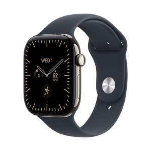 Apple Watch S12 Cellular 46mm Natural Titanium Case with Navy Blue Sport Band - S/M