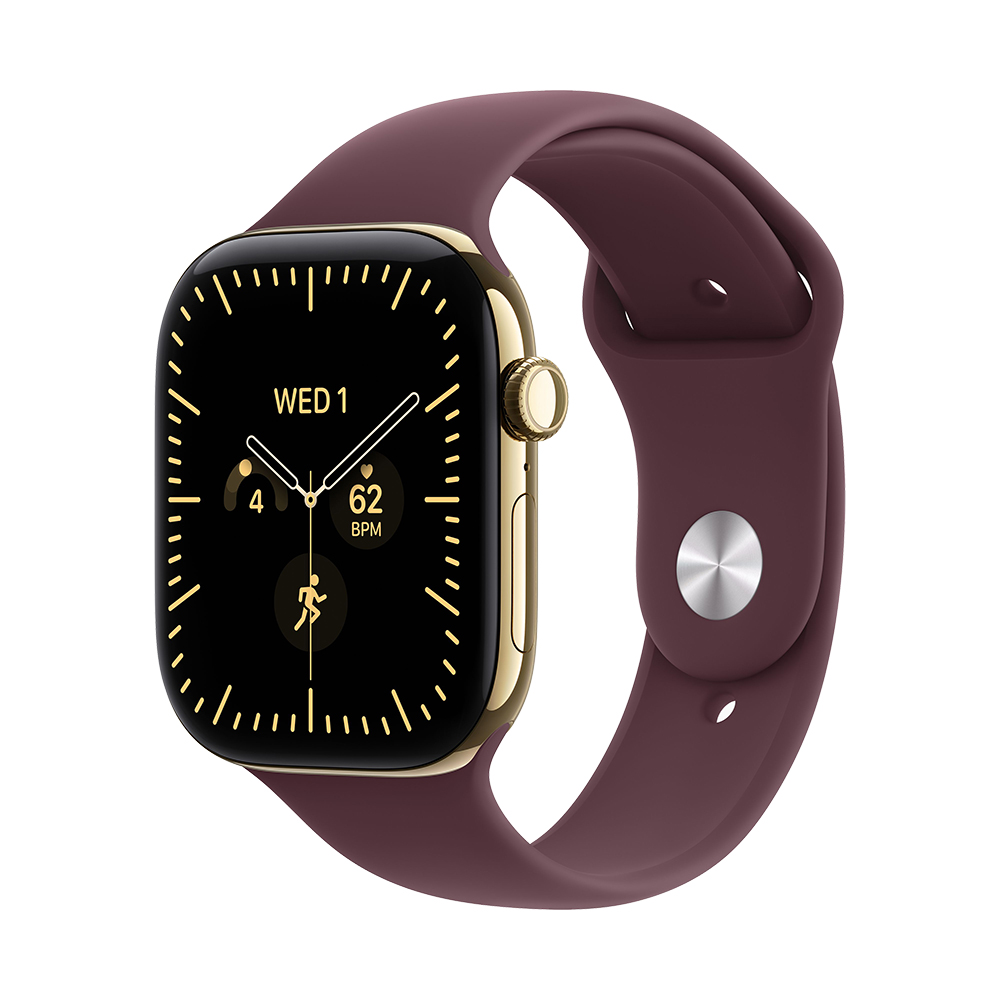Apple Watch S12 Cellular 46mm Radiant Gold Titanium Case with Burgundy Sport Band - M/L