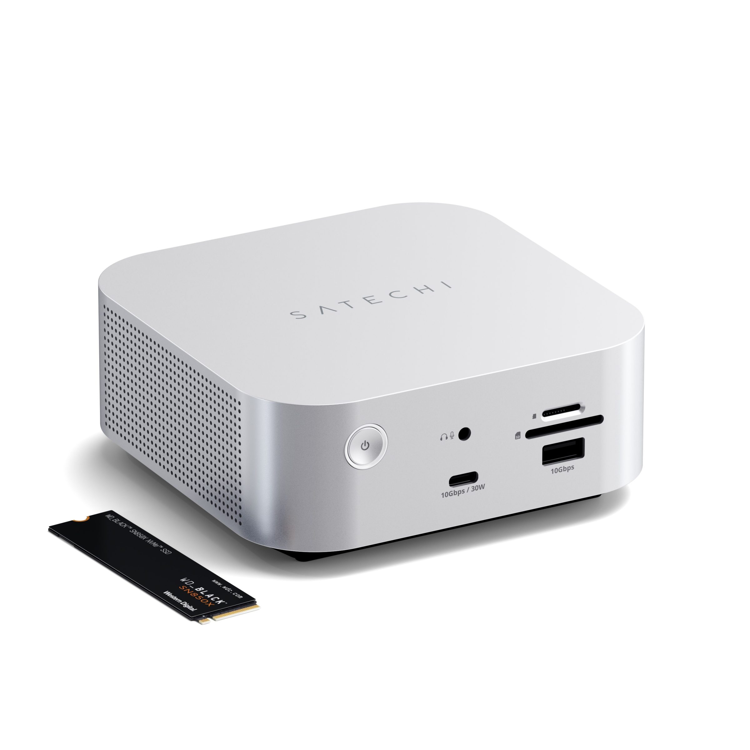 Satechi Thunderbolt 5 CubeDock with SSD Enclosure (3xTBT 5 Downstream Ports, TBT 5 Host Port 140W,2x USB-C 3.2, 2x USB-A 3.2, 2.5 Gigabit Ethernet,SD & microSD Reader,M.2 NVMe SSD Enclosure,Active Cooling) - EU - Silver - Slika 8