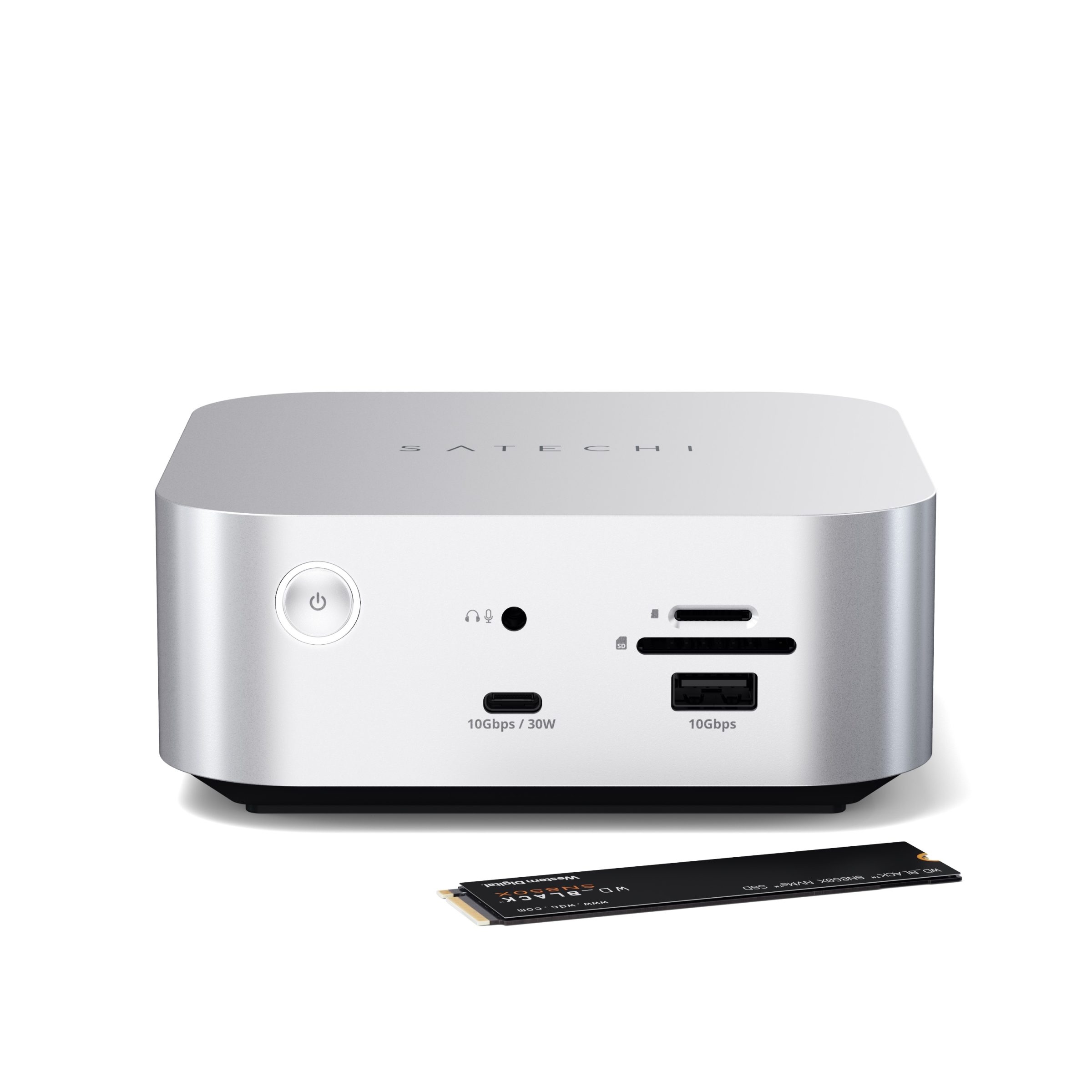 Satechi Thunderbolt 5 CubeDock with SSD Enclosure (3xTBT 5 Downstream Ports, TBT 5 Host Port 140W,2x USB-C 3.2, 2x USB-A 3.2, 2.5 Gigabit Ethernet,SD & microSD Reader,M.2 NVMe SSD Enclosure,Active Cooling) - EU - Silver - Slika 4