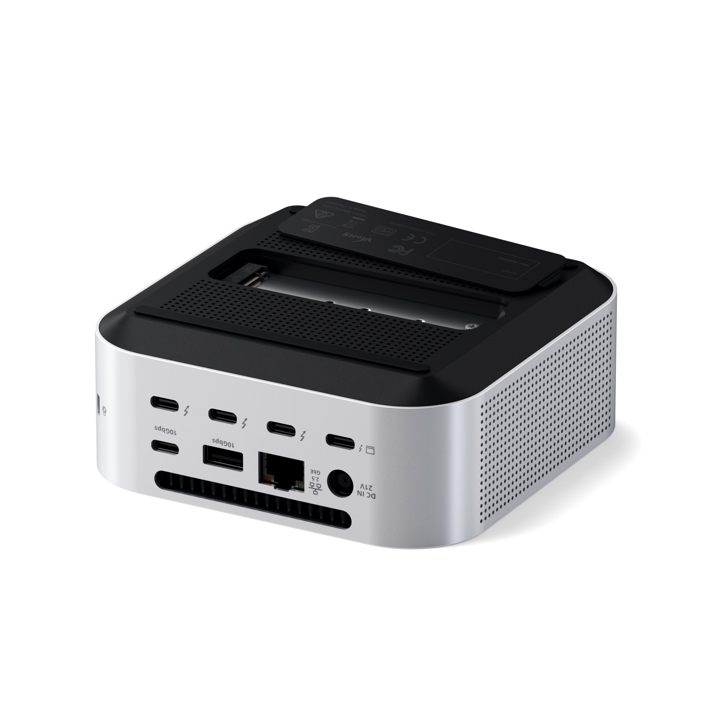 Satechi Thunderbolt 5 CubeDock with SSD Enclosure (3xTBT 5 Downstream Ports, TBT 5 Host Port 140W,2x USB-C 3.2, 2x USB-A 3.2, 2.5 Gigabit Ethernet,SD & microSD Reader,M.2 NVMe SSD Enclosure,Active Cooling) - EU - Silver - Slika 5